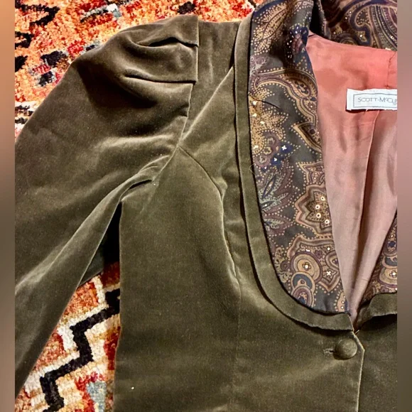 VTG Scott McClintock Velvet Victorian Revival Puff Sleeve Blazer Paisley Trim S - Picture 5 of 8